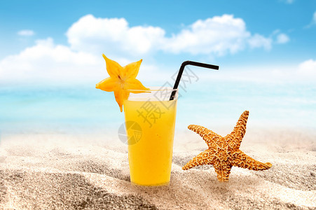 黄色海星夏日海滩背景素材设计图片