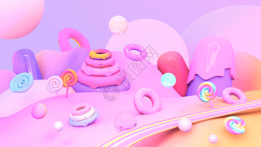 蓝甜甜圈唯美糖果场景设计图片
