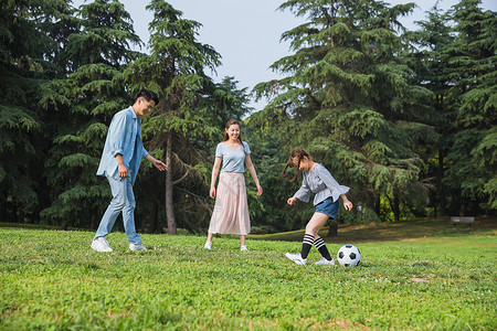 世界杯踢足球一家人草地上踢足球背景