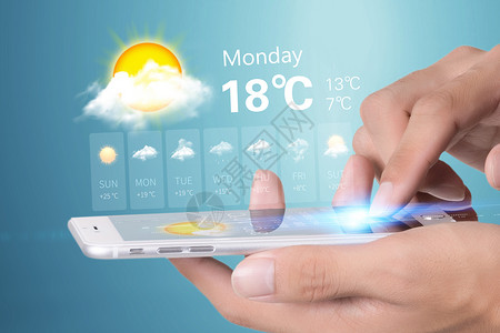 感应加热手机上的智能天气设计图片