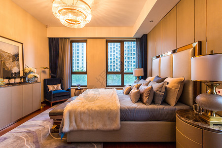 酒店抱枕温馨舒适的简约风卧室背景
