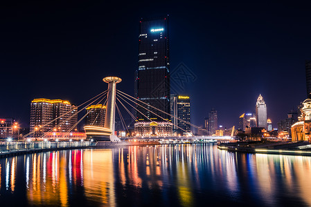 天津海河夜景桥梁高清图片素材