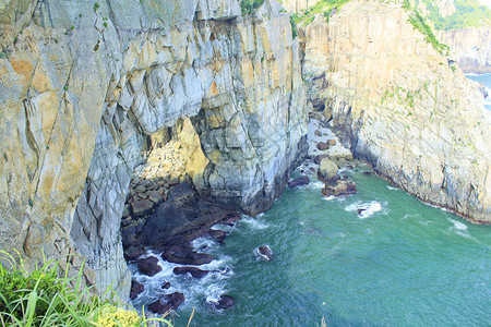 夏天悬崖浙江象山渔山岛地狱之门背景