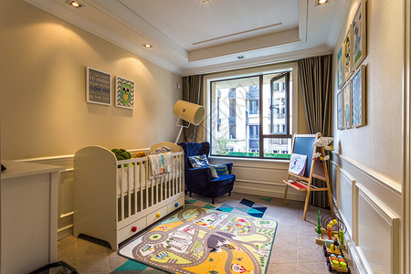 现代简约壁画可爱温馨的儿童卧室背景