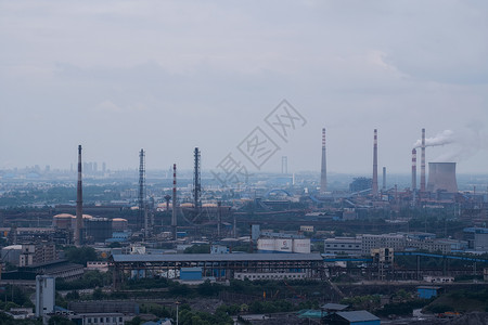 排烟武汉钢铁工厂厂房烟囱背景