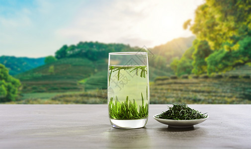 绿茶干茶茶与饮食健康海报设计图片