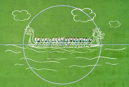 赛龙舟手绘插画创意航拍校园背景