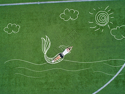 美人鱼插画创意航拍校园背景