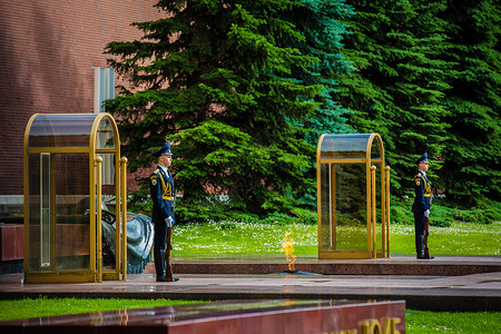 兵沟俄罗斯莫斯科无名烈士墓与护卫背景