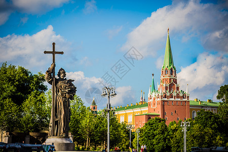 雕塑时间俄罗斯莫斯科红场背景