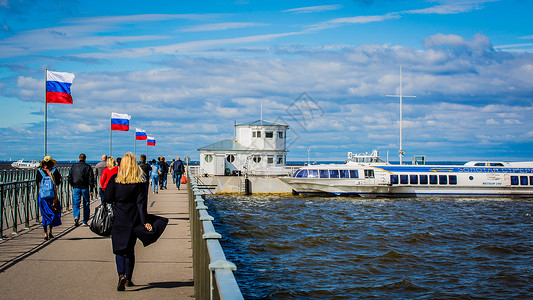 俄式车夫俄罗斯圣彼得堡码头背景