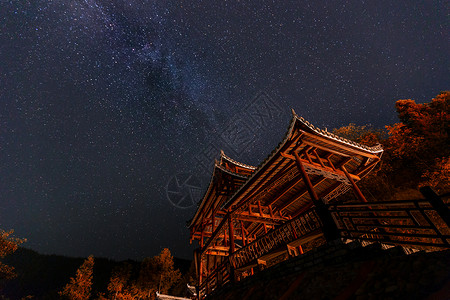 中国星空古建筑上的银河背景