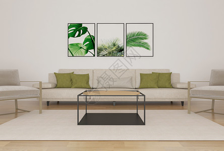 绿色植物装饰画现代清新家居沙发设计图片