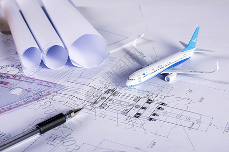 纸飞机线稿工程图纸的绘制背景