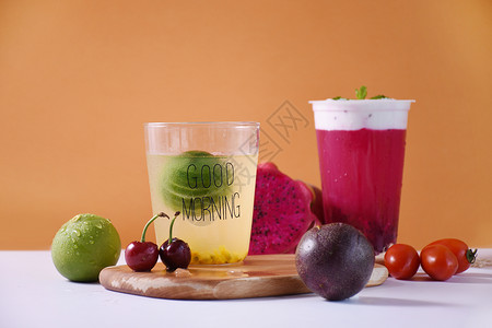 夏日清凉水果饮料背景图片