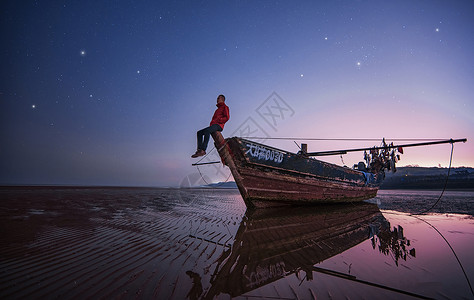 星星之海装饰画海边渔船人像背景