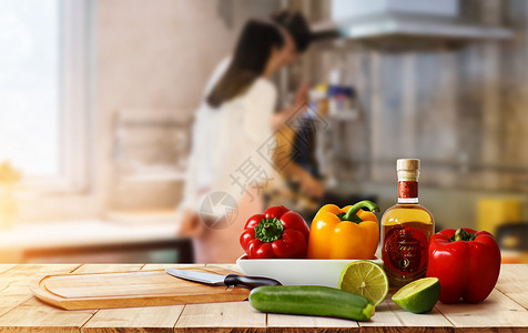 黄绿色菜椒厨房背景设计图片