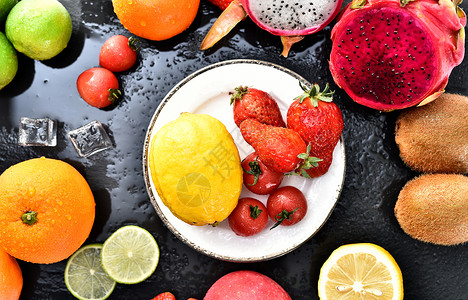 夏季水果橙子草莓火龙果高清图片