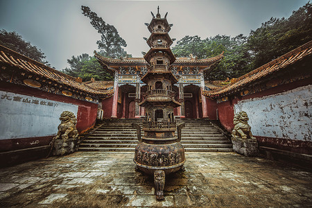 中台宝塔道教九宫山沧桑古朴的道教寺庙背景