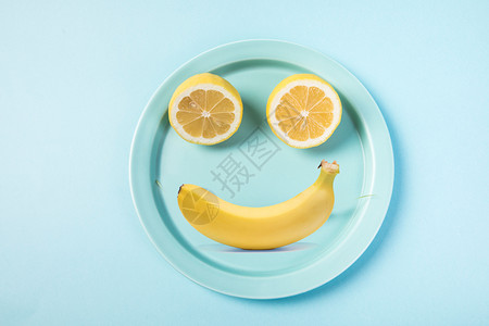 蓝莓柠檬与香蕉的创意排列图片水果笑脸设计图片