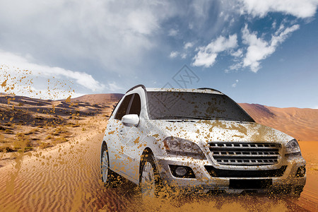 白色沙漠汽车沙漠场景设计图片