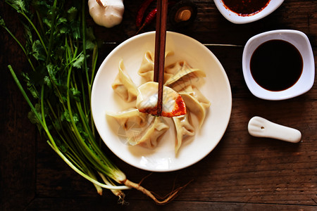 香葱饺子一盘好吃的水饺背景