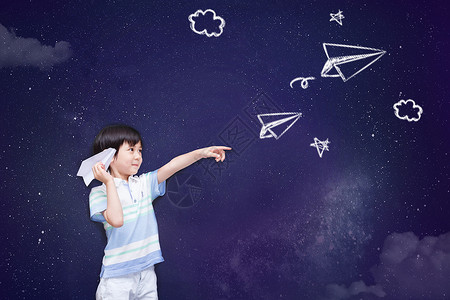 放风筝小男孩儿童扔纸飞机设计图片