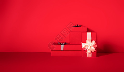 红色彩带电商礼品盒背景
