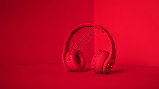 耳机促销x展架红色头戴耳机背景