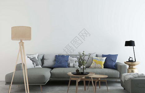 黄色时尚沙发床品室内效果图设计图片