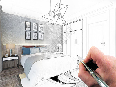卧室手绘装修效果图设计图片