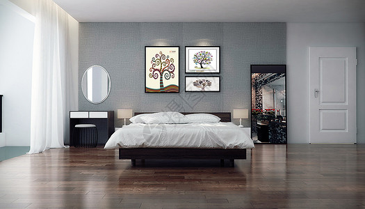 组合挂画现代卧室效果图设计图片