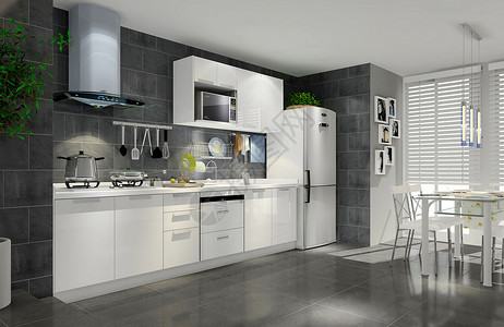 厨房效果黑白场景设计图片