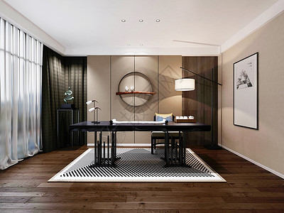 中式家装客厅新中式书房背景设计图片