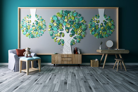 绿色造型素材室内简约客厅效果图设计图片