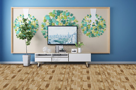 蓝色电视背景墙室内客厅背景效果设计图片