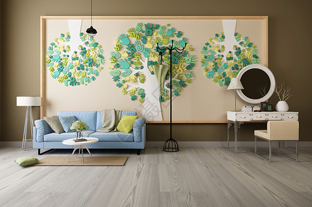 绿色造型素材现代沙发背景墙设计图片