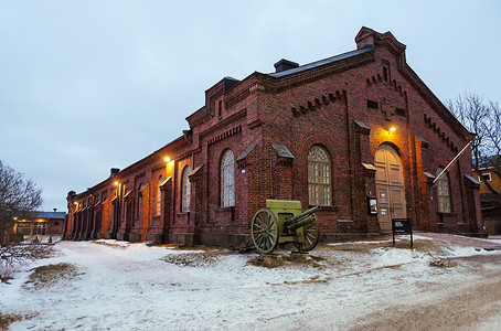 教堂白雪芬兰堡军事建筑设施背景