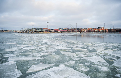 河面结冰芬兰堡码头浮冰河面背景