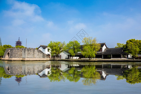 绿色蓝色背景嘉兴南湖景区风光背景