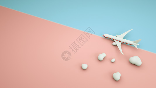 粉红色的云简约飞机空间背景设计图片