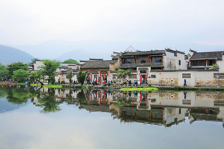 水墨画写意鲤鱼水墨江南 黄山宏村背景