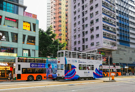 公交巴士香港的特色叮叮车背景