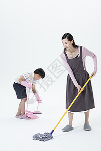 扫地妈妈母子打扫卫生背景