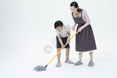 扫地的女人母子打扫卫生背景