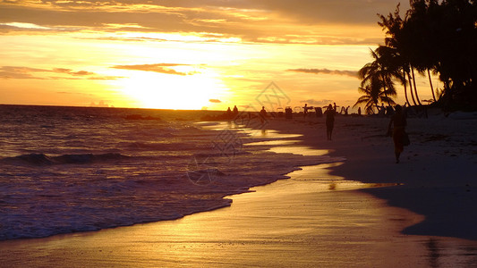 海滩高清素材黄昏漫步背景