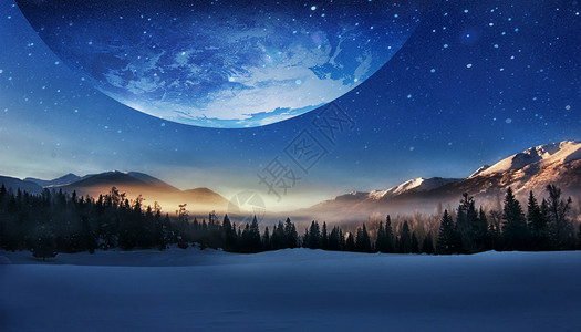 冬天夜科幻星球设计图片