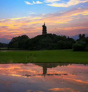 田园夕照安庆太平塔背景图片