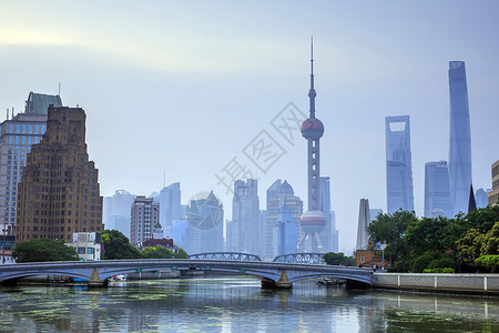 申城上海黄浦江的东方明珠背景