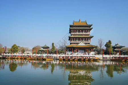 台儿庄地标建筑台儿庄古城标志塔楼背景